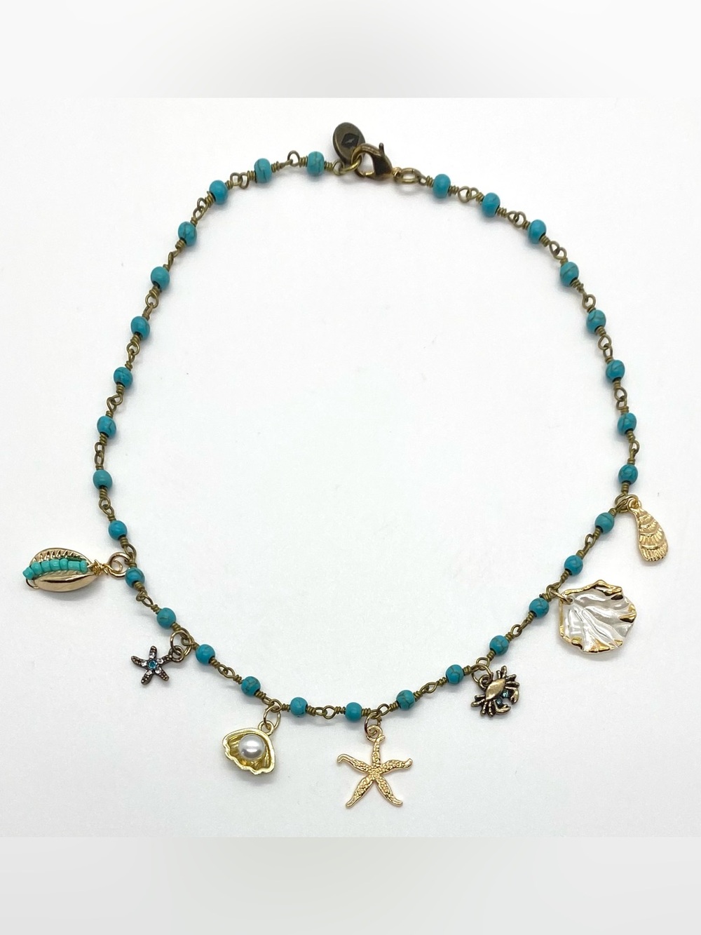 Blue Gold Beaded Necklace Beach Charms Boho Y2K Summer Preppy Eclectic Festival - Picture 10 of 15